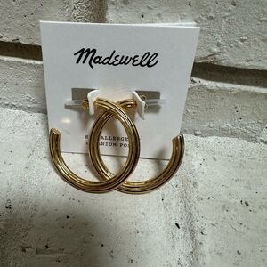 New Madewell Abstract Ribbed Thick Hoop Earrings Vintage Gold Titanium Posts